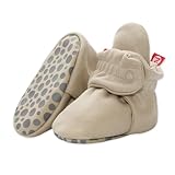 Product Image of the Zutano Unisex Organic Cotton Baby Booties With Gripper Soles, Khaki, 3M