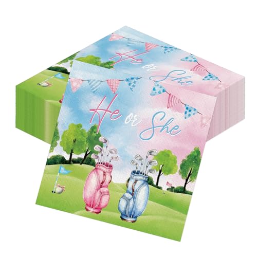 TAKEALOOKO Golf Gender Reveal Decorations Napkin - 50Pcs Blue Pink