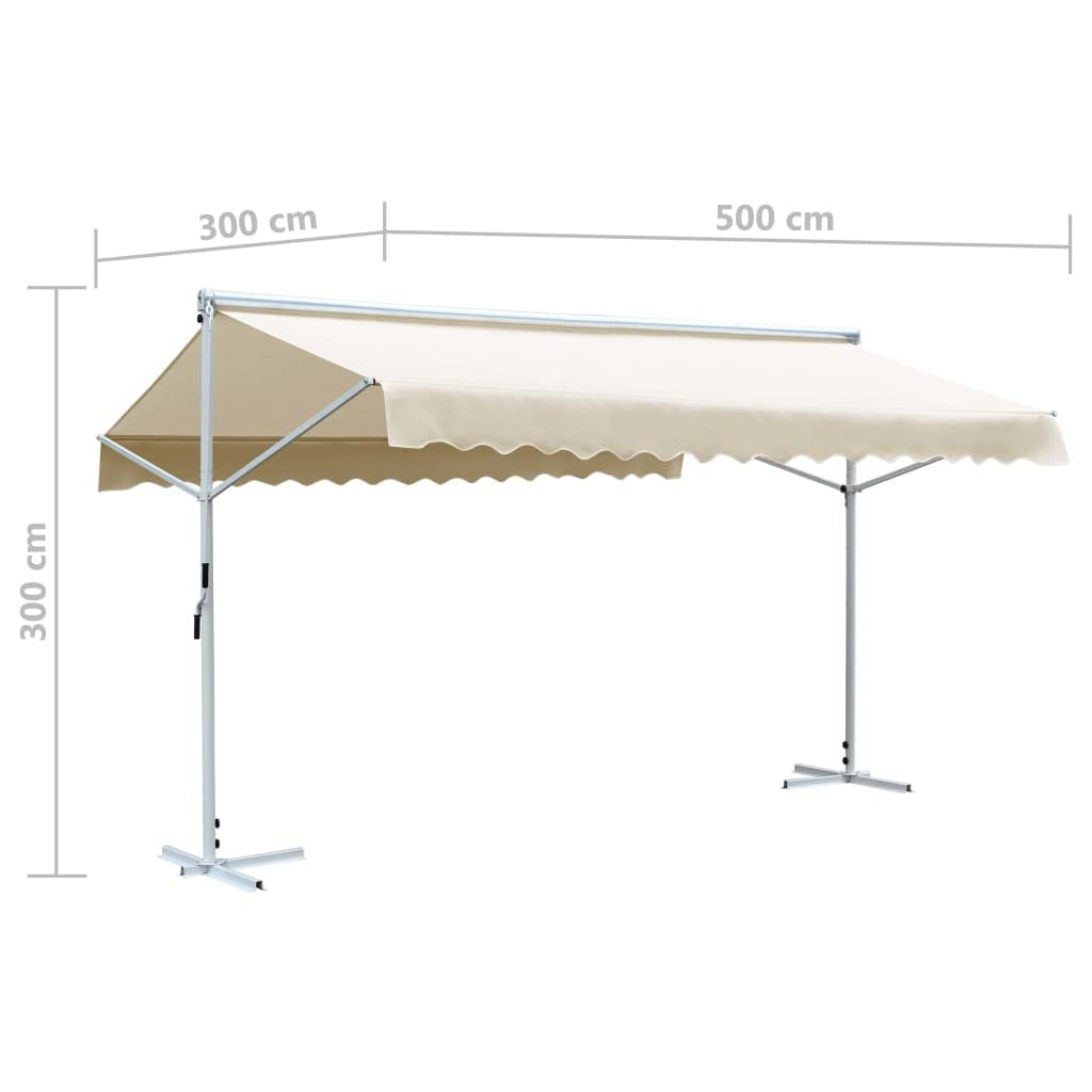 Festnight Store Double Pente 5 x 3 m Store Banne Autoportant Double Pente à Manivelle pour Terrasse et Jardin Auvent autoportant,Anti-UV-Crème-5 x 3 m
