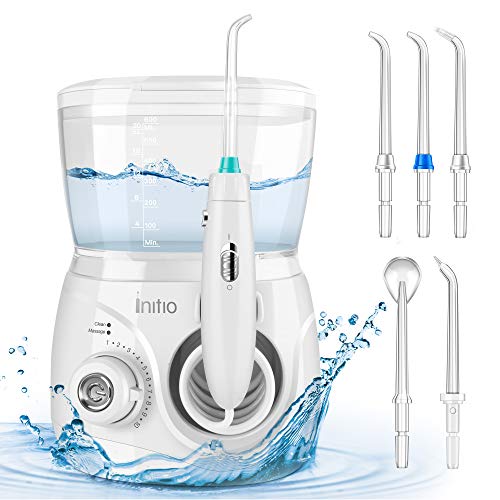 Initio Water Dental Flosser 2 Modes, 10 Adjustable Modes,Oral Irrigator with 600ML Detachable Water Tank, 6 Multifunctional Jet Tips,Water Dental Pick for Braces Care,Teeth Cleaner,White