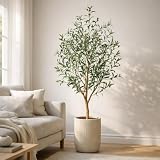Olivier Artificiel de 160 cm, Plante Artificielle Réaliste avec Olives et Tronc en Bois Na...