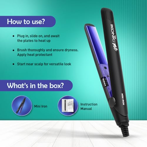 Ikonic Mini Hair Straightener,Slim Ceramic Mini Floating Plates, Ideal for Small Hair and Bangs, Quick Styling, Light-weight and travel friendly, Instant Heat Technology,Black &... - Image 6