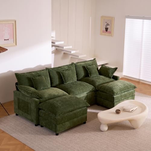 GOSUHI 108" U-Shaped Modular Cloud Couch, Chenille Emerald