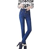 Maiyifu-GJ Women's High Waist Stretch Skinny Jeans Slim Fit 4 Button Denim Pants Solid Color Butt Lifting Jean Trouser (Dark Blue,27)