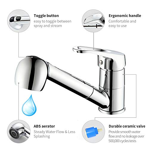 Auralum Einhebel Küchenarmatur mit 2 Strahlarten Geschirrbrause Wasserhahn Küche ausziehbar Spültischarmatur Armatur mit 360° schwenkbar Chrom Einhandmischer Mischbatterie für Küche - Image 8
