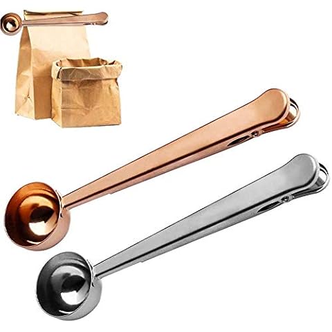 2 Pack Coffee Measuring Scoop Coffee Scoop Clip, Stainless Steel Coffee Scoop Clip and Bag Clip, Coffee Clip Spoon for Ground Coffee and Beans Cover