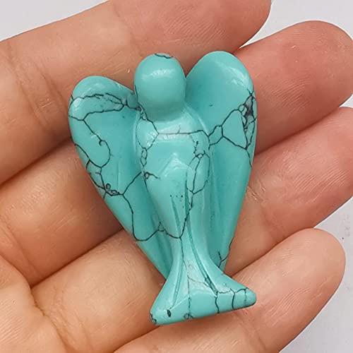 Manekieko Synthetic Green Howlite Turquoise Healing Crystal Prayer Guardian Angel Statue,38mm Carving Pocket Palm Stone Figurines Decoration