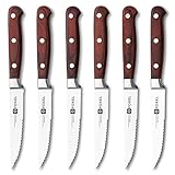 Steak Knives Knife Set of 6 or 12 - Stainless Steel Serrated Steak Knife Set w/German Stainless Steel Blade, Full Tang Handle, and Natural Rosewood - Steak Knifes Gift Box Set Not Dishwasher Safe