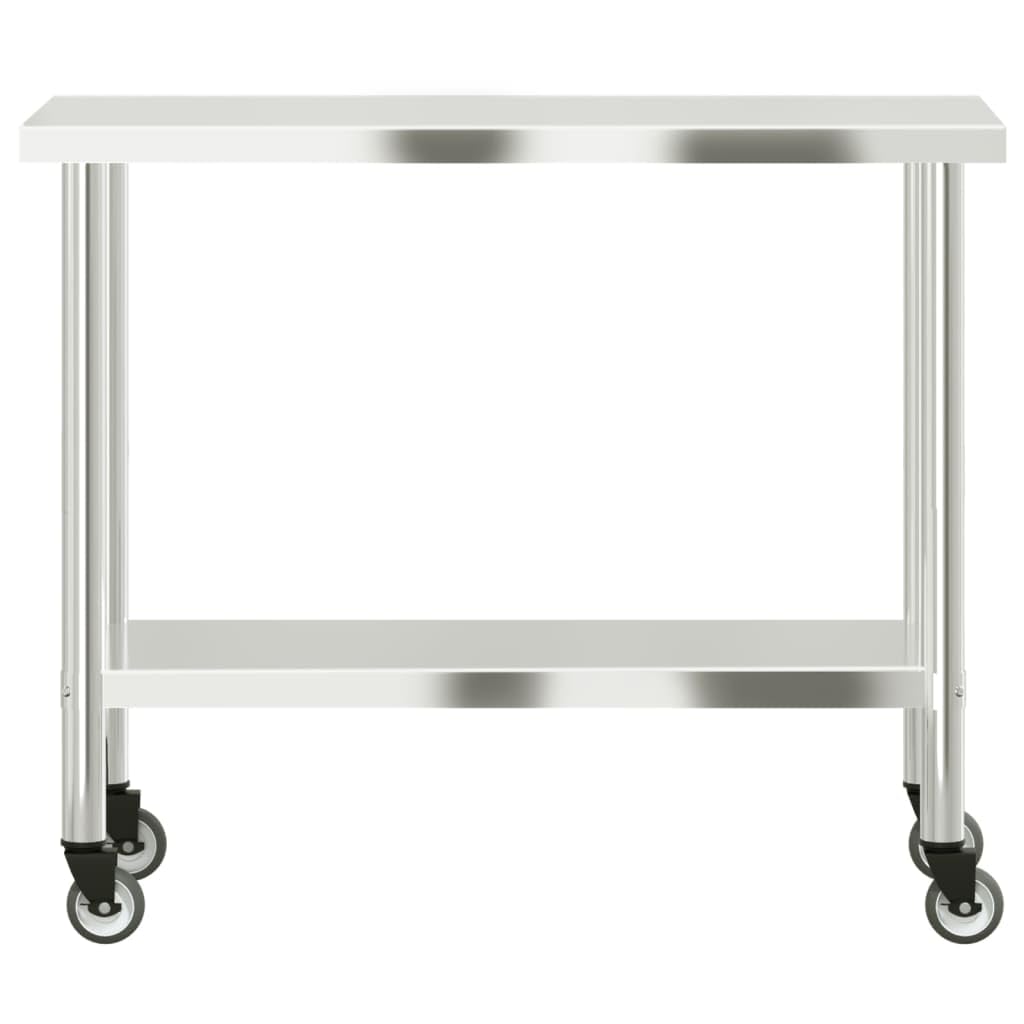 Mangloder Mesa de trabajo de cocina con ruedas de acero inoxidable 110 x 55 x 85 cm, mesa de trabajo duradera para gastronomía, restaurante, catering, aperitivo, cantina, hotel, bar, bistró, con