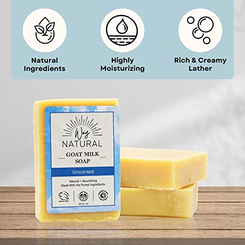 Way Natural Goat Milk Soap, Unscented - Moisturizing, Nourishing, Gentle Body Soap Bars - Artisan, Natural Bar Soap For Men & Women - Handmade Goat Soap, Organic Soap Bar - Goats Milk Soap Bars Made In Usa - Unscented Soap, 3 Pack (5 Oz Large Bars) #TOP1