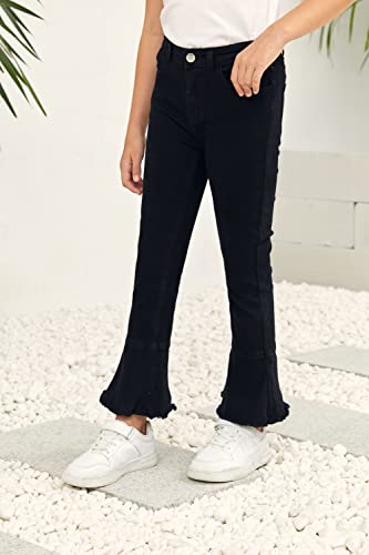 Simtuor Girls Bell Bottom Jeans Stretch Fitted Flared Jean Raw Hem Denim Pants 8-9 Years Black #TOP4