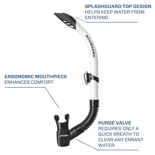 Snorkel SCUBAPRO Escape Semi-Dry con válvula de purga y diseño de barril con protector contra salpicaduras miniatura 4