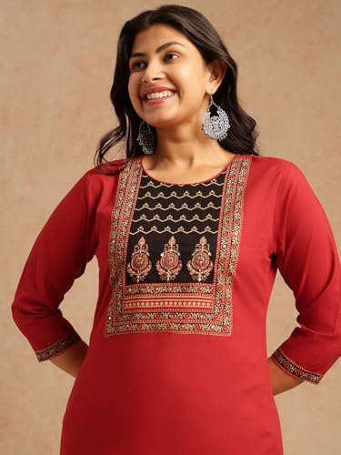 Image of Vbuyz Women Ajrakh With Yoke design Cotton Straight Kurta Set With Dupatta