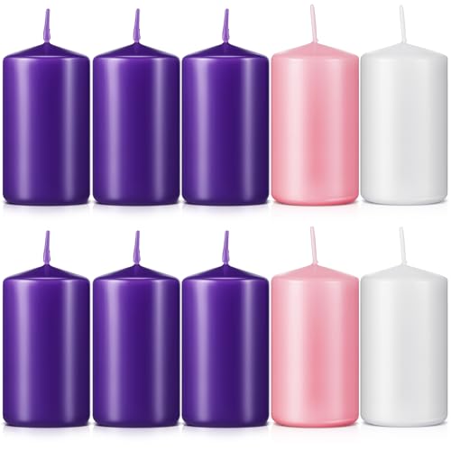Amylove 10 Pcs 3 x 4 Inch Advent Pillar Candles