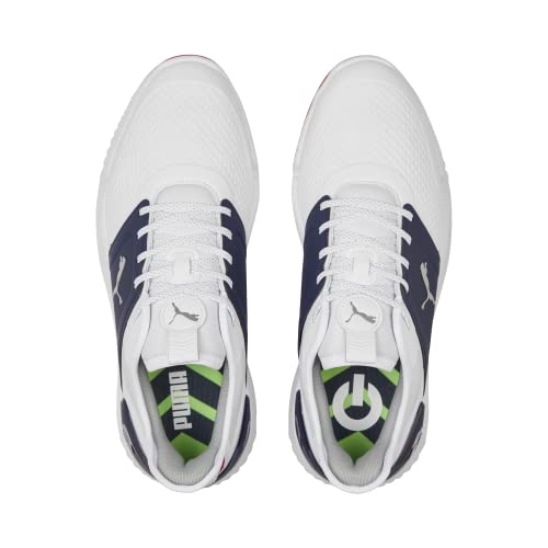PUMA Puma Golf Men's Ignite Elevate Wide Golf Shoe, Puma White-Puma Silver-Puma Navy, 10