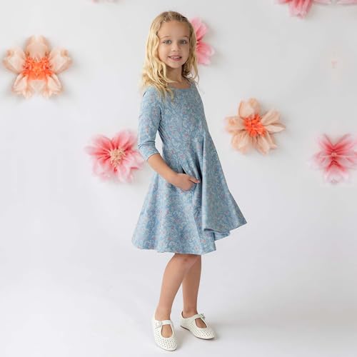 Mightly Girls’ 3/4 Sleeve Skater Dress | 95% Organic Cotton, Twirl Dress w/Pockets for Toddler & Kids, Fair Trade Certified2