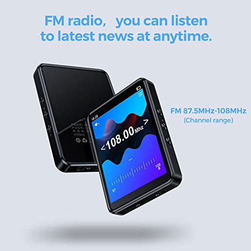 Leitor de MP3, design requintado mini, tela de espelho de toque completo, som sem perdas, rádio FM,