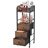 HapiRm Kosmetik Rollwagen Schminktisch Organizer - Boden-Hautpflege Rollwagen Kosmetikstudio mit 3 Schubladen, Kosmetikwagen mit Rollen Kosmetikvitrinen, Halter für Hautpflege, Parfüm, Nagellackbürste