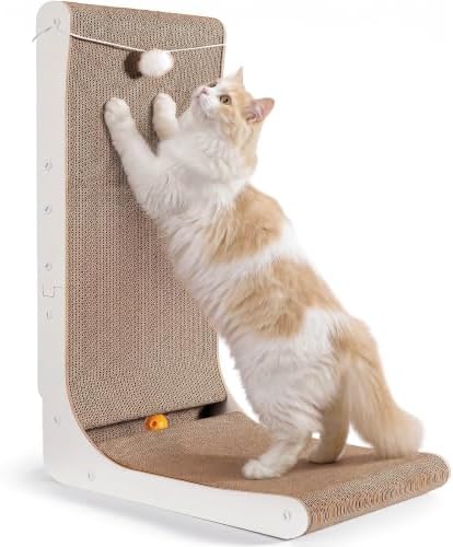 Gimars Griffoir Chat Carton en Forme de L 68cm, Ăpais avec Boules...