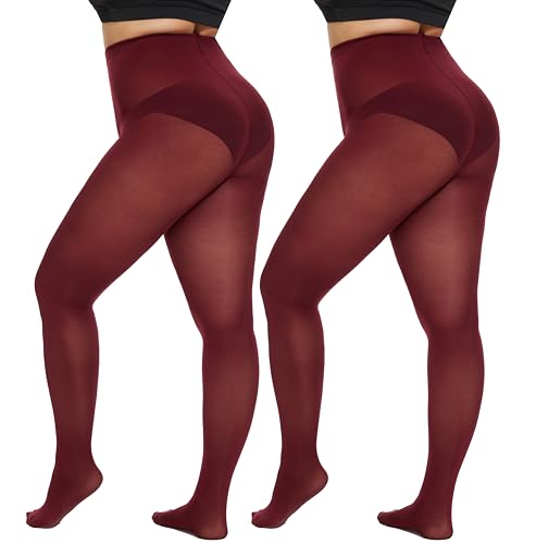 Image of CozyWow Plus Size Tights for Women 80D Soft Solid Color Semi Opaque Pantyhose High Waist 1X 2X 3X 4X