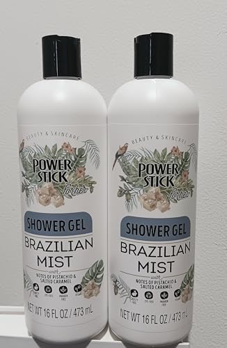 Power Stick Brazilian Mist Shower Gel Notas de pistacho y caramelo salado, 16 onzas líquidas (paquete de 2)