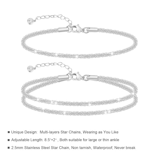 Image of Ankle Bracelets for Women,18K Gold Plated Layered Beads Snake Chain Anklet for Women,Summer Beach Dainty Anklets Foot Jewelry Gift