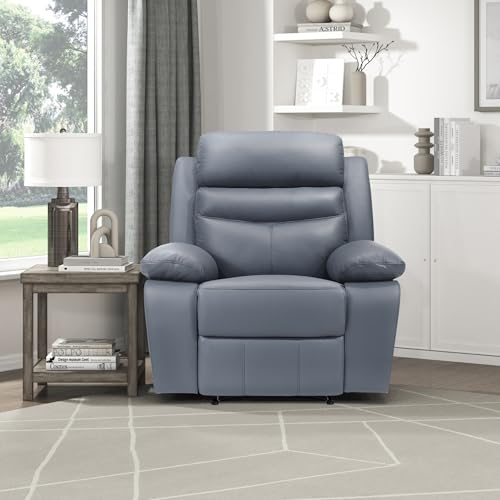 Sillón reclinable manual piel azul moderno miniatura 6