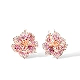 Santuzza 925 Sterling Silver Gemstone Flower Earrings Pink Sapphire Cubic Zirconia Hibiscus Dangle Earrings for Women