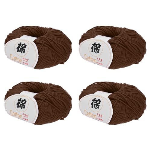 Rebower Cotton Yarn,100% Cotton Soft Knitting Yarn [for Hand DIY Bag Cushion Crocheting Knitting Project Home Decor] -4 Packages of 200g/7.05oz(Per Skein 50g/137yards)/Dark Brown