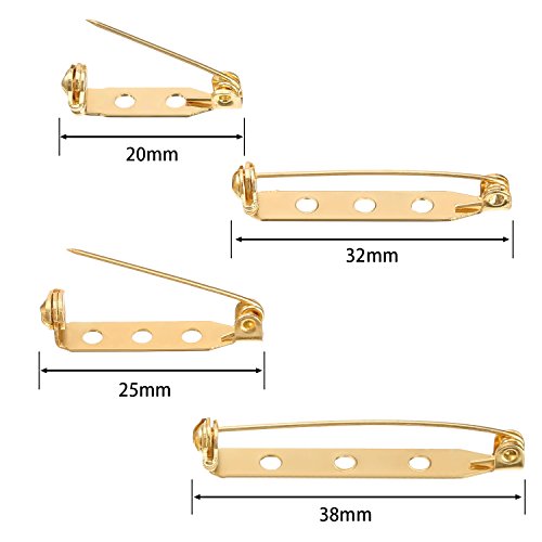 100 Pieces Bar Pins Brooch Pin Backs Safety Clasp With Plastic Box, 4 Sizes 20 Mm, 25 Mm, 32 Mm And 38 Mm (Gold And Silver) #TOP2