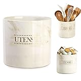 LYEOBOH Utensil Holder for Kitchen Counter, Large, Countertop, 6.7" Brown Cooking Ceramic Utensil Cr