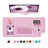 Niniubye Desk Pad, 23.6" x 13.8" PU Leather Non-Slip Desk Mat Large Mouse Pad for Desktop, Waterproof Laptop Computer Writing Mat for Office, Home, Work, Gaming, Pink
