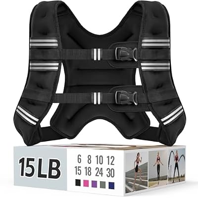 Zeerun Weighted Vest, 6lb/8lb/10lb/12lb/15lb/18lb/20lb/24lb/30lb for Men Women, Reflective Stripe Adjustable Buckle, Comfortable Durable Rucking Vest for Walking Running Strength Training, 15LBS-Black