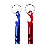 Liangery Sports Outdoor Emergency Whistle Keychain,Keyring Beer Bottle Opener Whistle EDC Survival Whistle Key Chain Ring for Men Women Pack of 2 in Red Blue