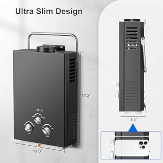 Outdoor Tankless Propane Water Heater 1.58GPM 6L Portable Gas Water Heater with Handle & Overheating Protection, Instant Hot Water for Camping RV Cabin Boat Barn - Black