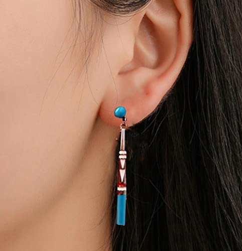 Earring Long Vintage Blue Resin Stone2