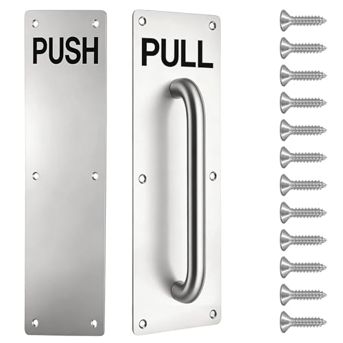 Image of 2pcs Stainless Steel Door Push Pull Handle Set, Heavy Duty Push Pull Plate Handles with Screws, Silver Sliding Door Handle for Bathroom,Barn, Shower, Fire, Commercial & Interior Wooden Doors, 300x80mm