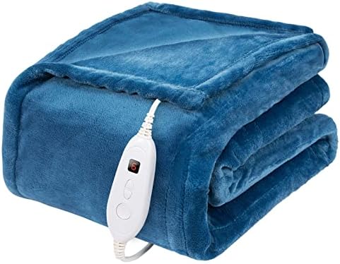 DAILYLIFE Heated Blanket Electric Throw Blanket, 50" x 60" Flannel Heating Blanket with 6 Heat Settings and 2 Hours Auto-Off, Couch Chair, Machine Washable, Bright Blue