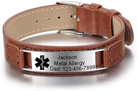 KAULULU Mens Womens Leather Adjustable Bracelet Personalised Mens Womens Black Leather Bracelet with Names Texts Stainless Steel Customised Couple Mens Bracelet Personalized Birthday Gift