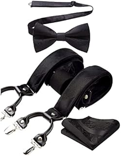 HISDERN Mens Braces Paisley Suspenders with 6 Strong Metal Clips Adjustable Y Shape Floral Braces Bowtie and Pocket Square Set
