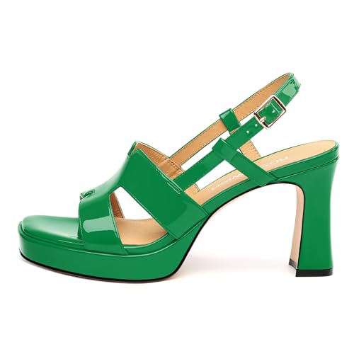 Image of ROSERWISH Heels for Women Chunky Block Platform High Heels Square Open Toe Strappy Heel Sandals Wedding Party Prom Fashion Slingback Dress Pump Sandals Shoes