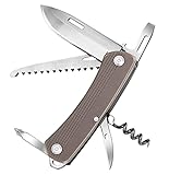 ZIMAIC Taschenmesser, Multitool Klappmesser, Vatertag Geschenk, Schweizer Messer Taschenwerkzeug (7 Funktionen, Einhand-Edelstahlklinge, Korkenzieher, Holzsäge) für Campen und Notfälle (Grau)