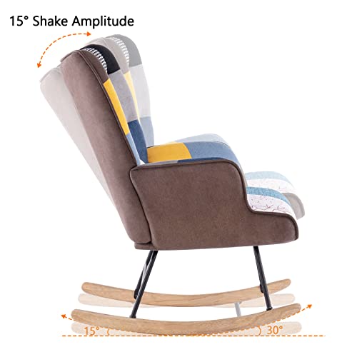 Idealismliving Rocking Chair, Boho Design Nursery Glider Rocker With Linen Fabric, Solid Wood Base, Rocking Armchair For Living Room, Bedroom, Baby Room #TOP2