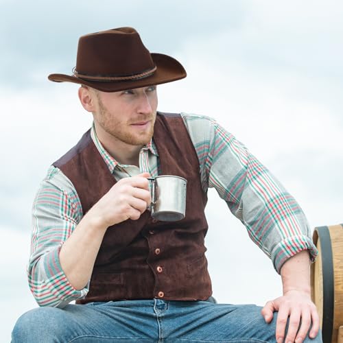 Image of Chuarry 4 Pcs Women Men Felt Western Cowboy Hats Wide Brim Cowgirl Hats Panama Hat for Adults Costume Outdoor