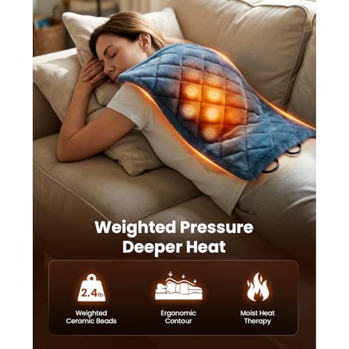 BOB AND BRAD Far Infrared Weighted Heating Pad for Back Pain Relief, FSA-HSA Eligible, Large 12x24 Electric Heat Pad with Auto Off, Deep Moist Heat & Hands-Free Strap for Cramps, Knee, Neck, Shoulder