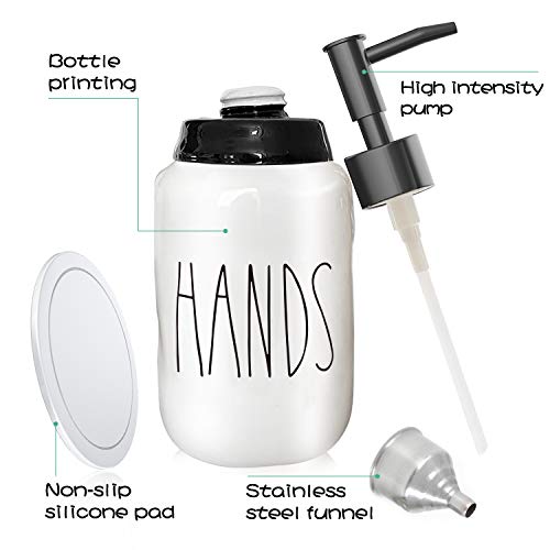 Soap Dispenser–Modern Farmhouse Style Ceramic Dishes Liquid Soap Dispenser–Perfect For Kitchen Counter Décor Or Kitchen Sink-Bathroom Soap Dispenser–White Bottles With Black Pump And Lettering(Hands) #TOP1