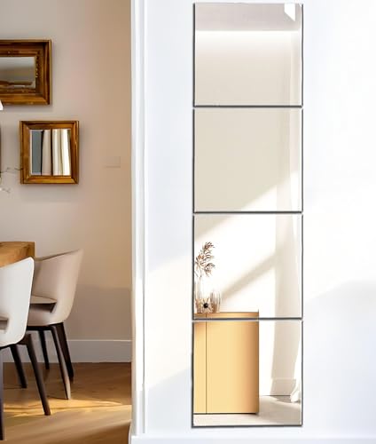 EONAZE 4 Piezas Espejo de Pie Cuerpo Entero Espejos Decorativos de Pared Mirror Wall Espejos Adhesivos para Baño Dormitorio Entrada Recibidor Habitacion Salon Gimnasio (35 x35 cm) - imagen 2