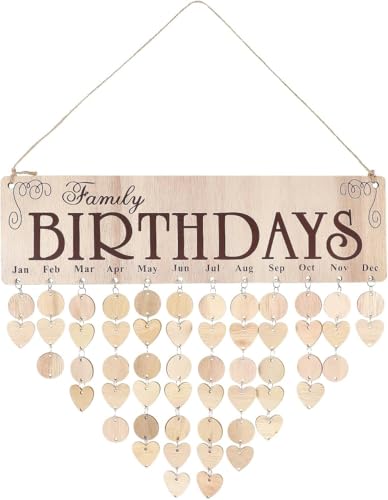 Image of Family Birthday Reminder Calendar DIY Wooden Wall Hanging Board Heart Circle Birthday Tracker Signs with 100 Tags for Mom Grandma, Days Fashion Book