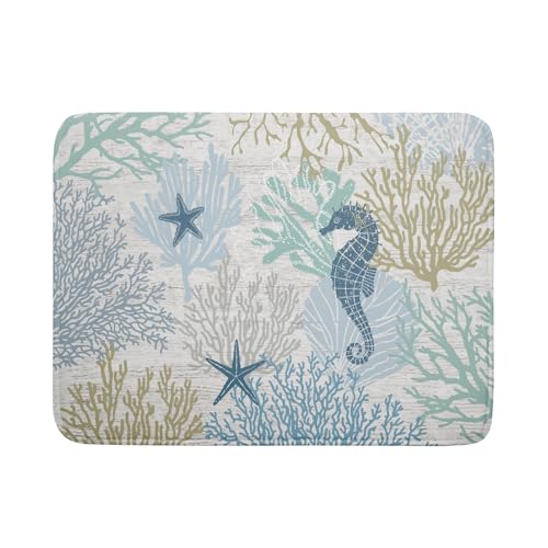Blue Coral Dish Drying Mat Coastal Starfish Dishes Pad Hanging Drainer Mats Reversible Absorbent Kitchen Counter Protector 18x24 Inch
