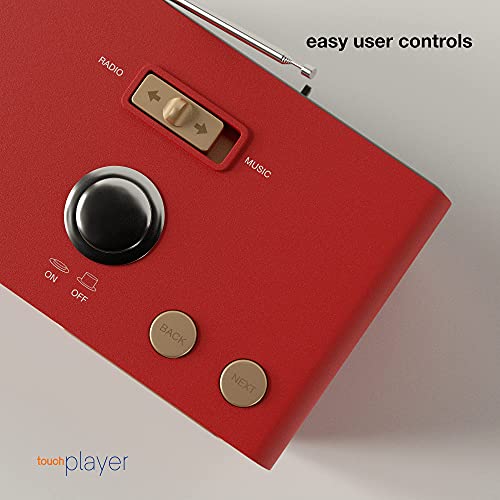 Smpl One-Touch Music Player, Audiobooks + Mp3, Quality-Sound, Durable Wooden Encloser With Retro Look, 4Gb Usb With 40 Nostalgic Hits Included, Live Technical Support (Red, Music + Radio Player) #TOP3